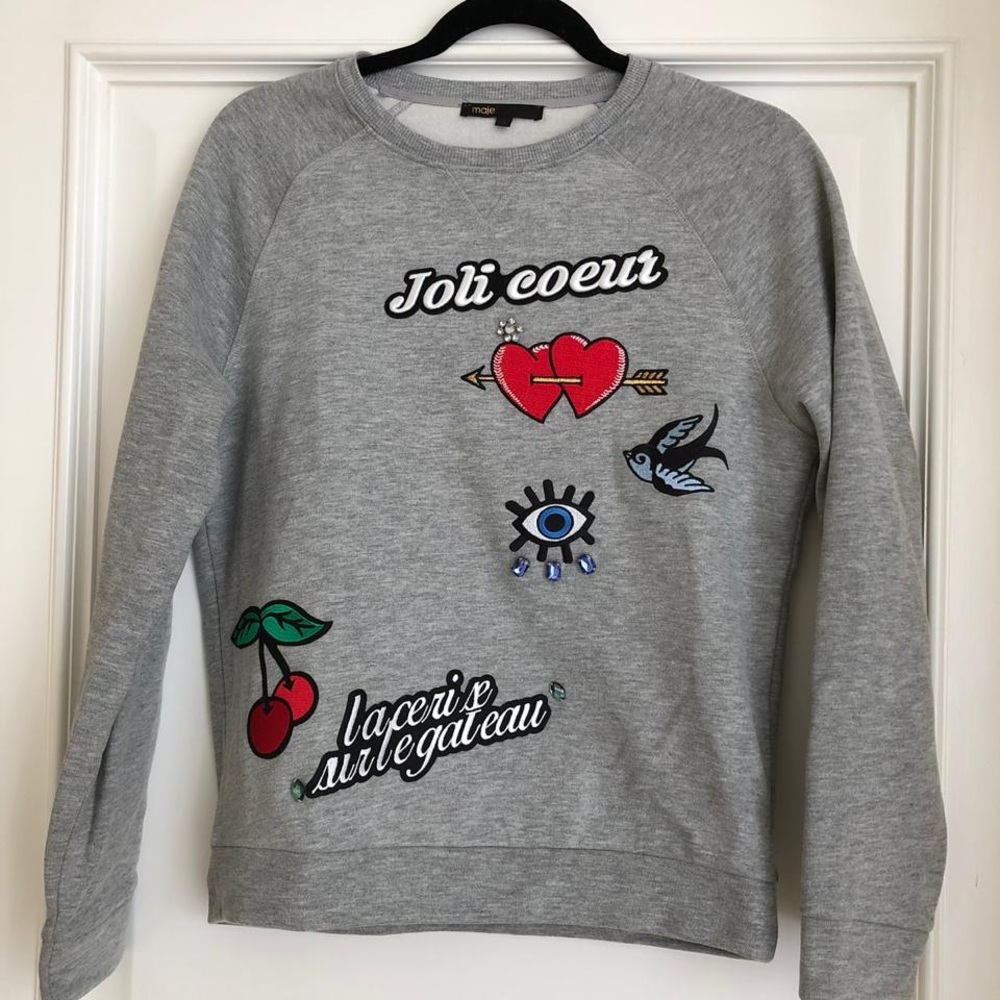Maje Grey Embroidered French Sweatshirt Sz: SM